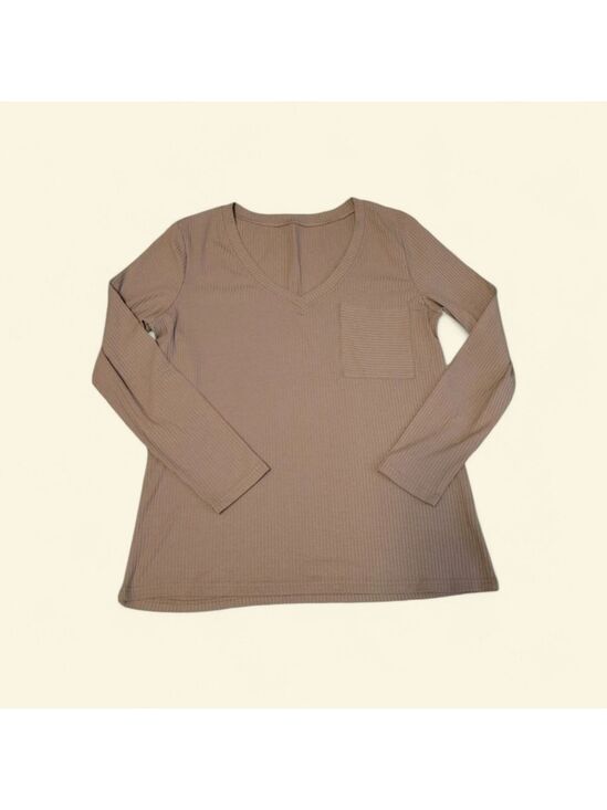 unbranded Tops - Women's V-Neck Ribbed Top - Tan Size XL